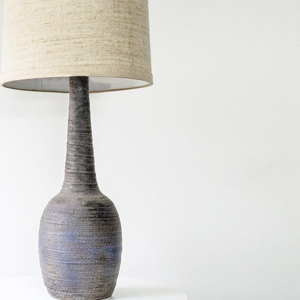 Large Lilac Ceramic Lamp, Custom Made Beige Lampshade by R. Houben