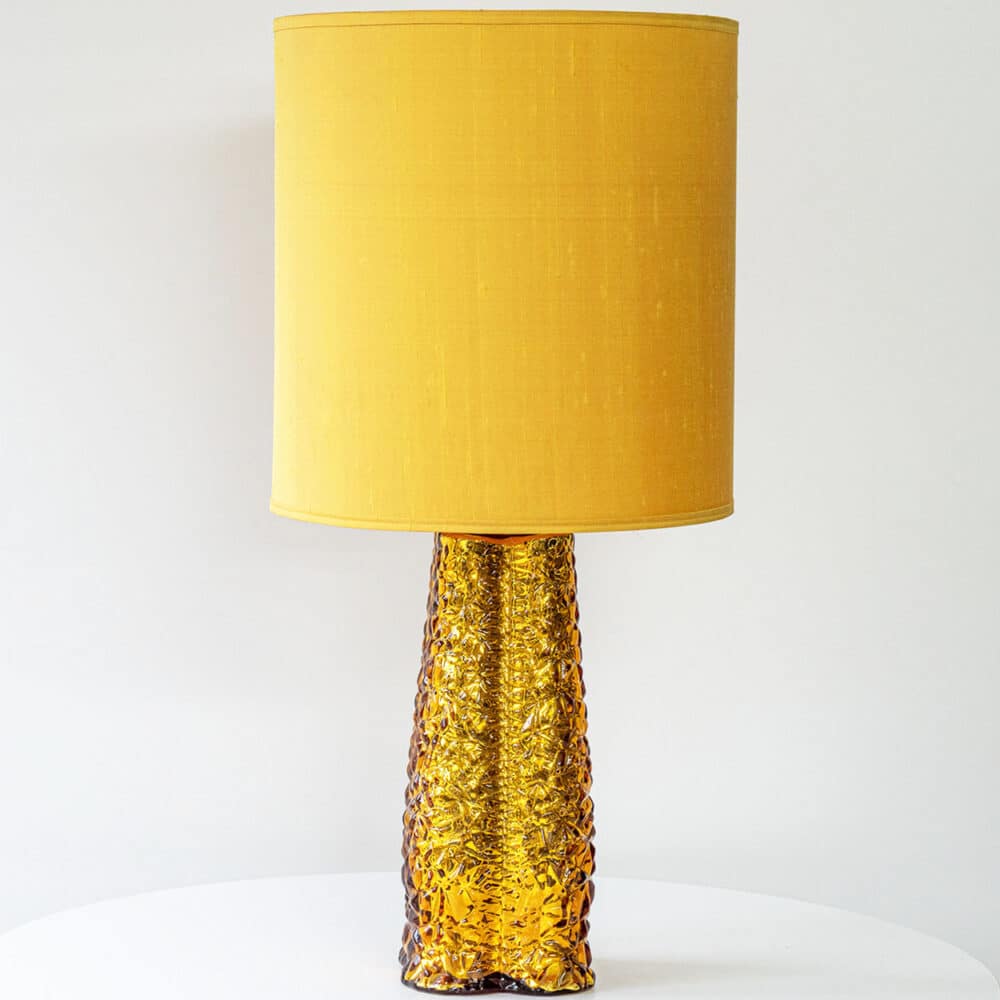 Large Amber Glass Lamp, Custom Made Yellow Lampshade by R. Houben