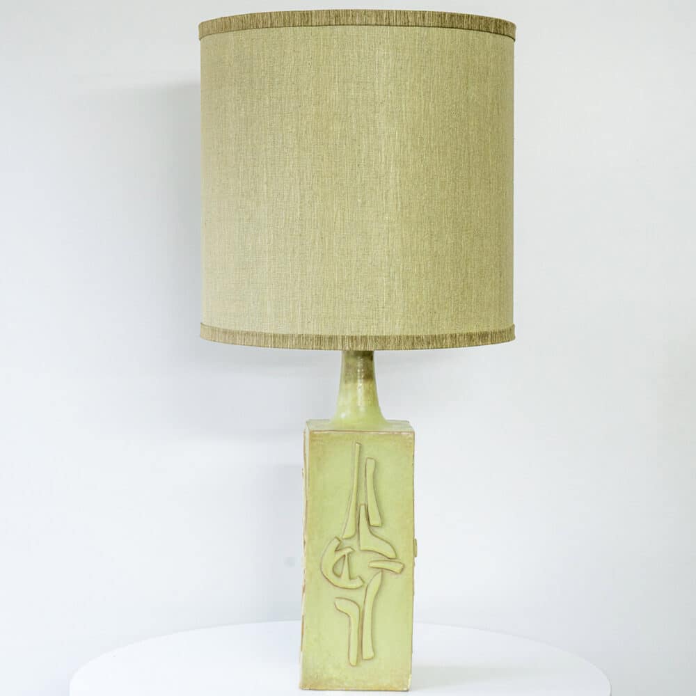 Rectangular Lime Ceramic Lamp, Custom Matching Lampshade by R. Houben