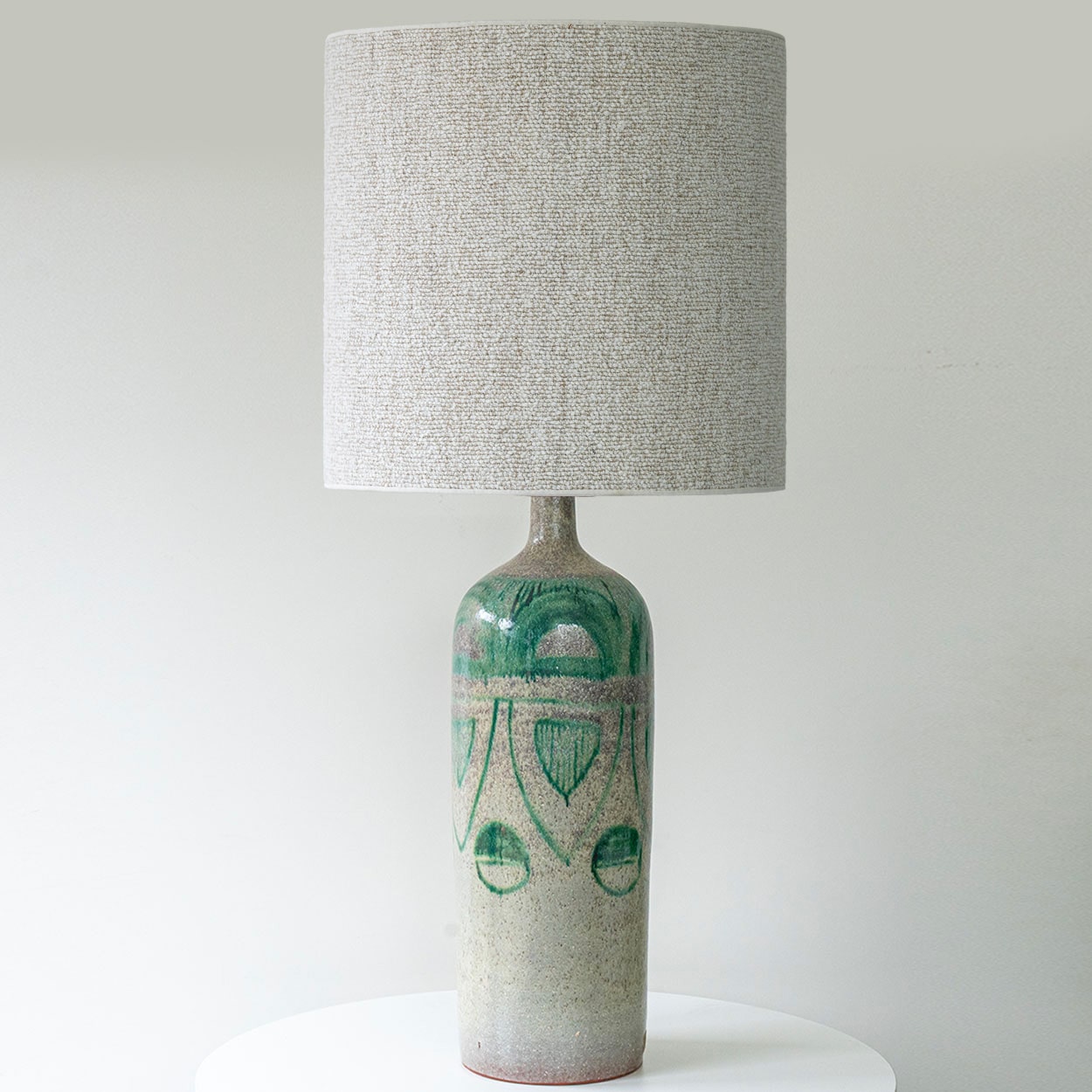 Green Ceramic Floor Table Lamp, Custom Green Lampshade by R. Houben