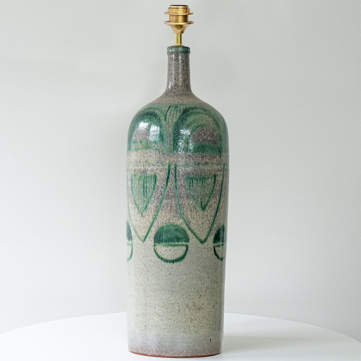 Green Ceramic Floor Table Lamp, Custom Green Lampshade by R. Houben