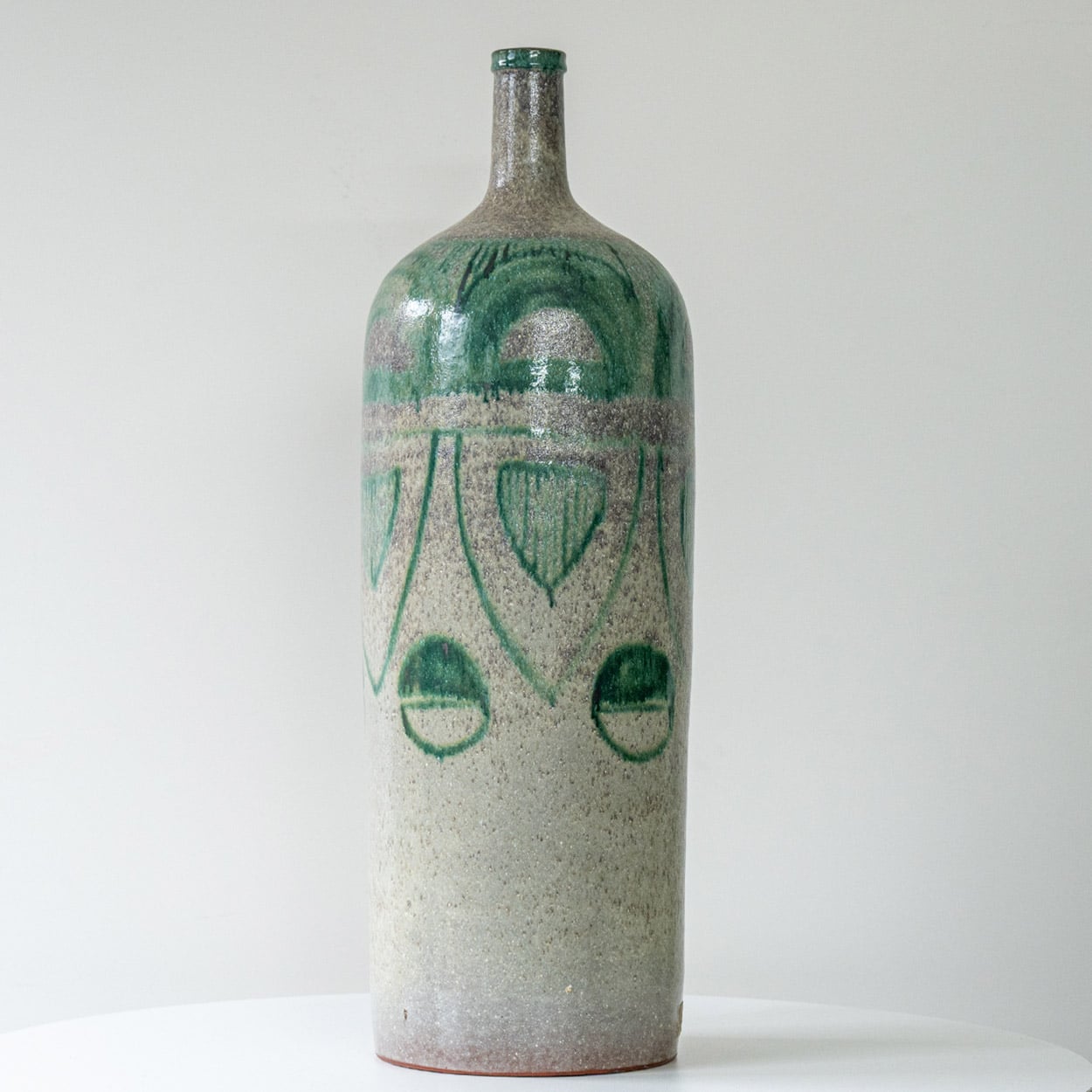 Green Ceramic Floor Table Lamp, Custom Green Lampshade by R. Houben