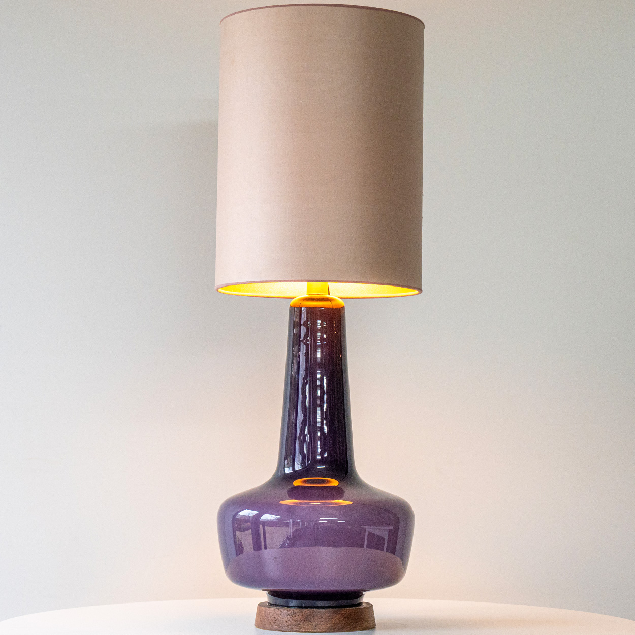 1 of the 2 Holmegaard Lilac Ceramic Lamps, Custom Silk Lampshades by R. Houben