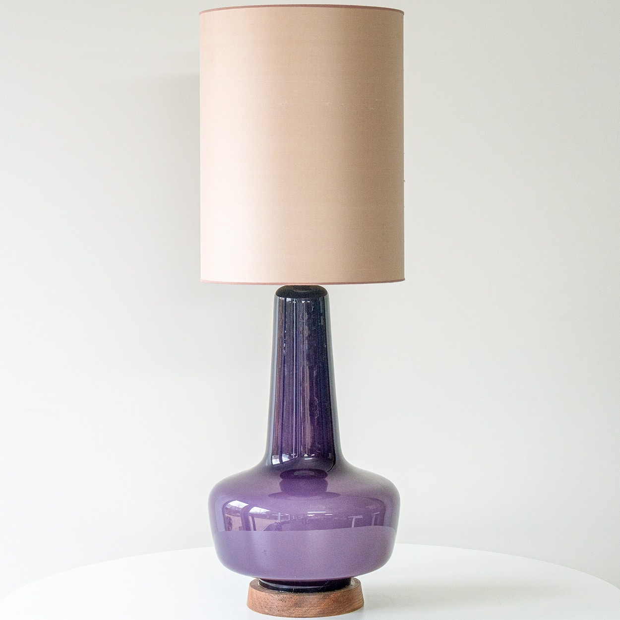 1 of the 2 Holmegaard Lilac Ceramic Lamps, Custom Silk Lampshades by R. Houben