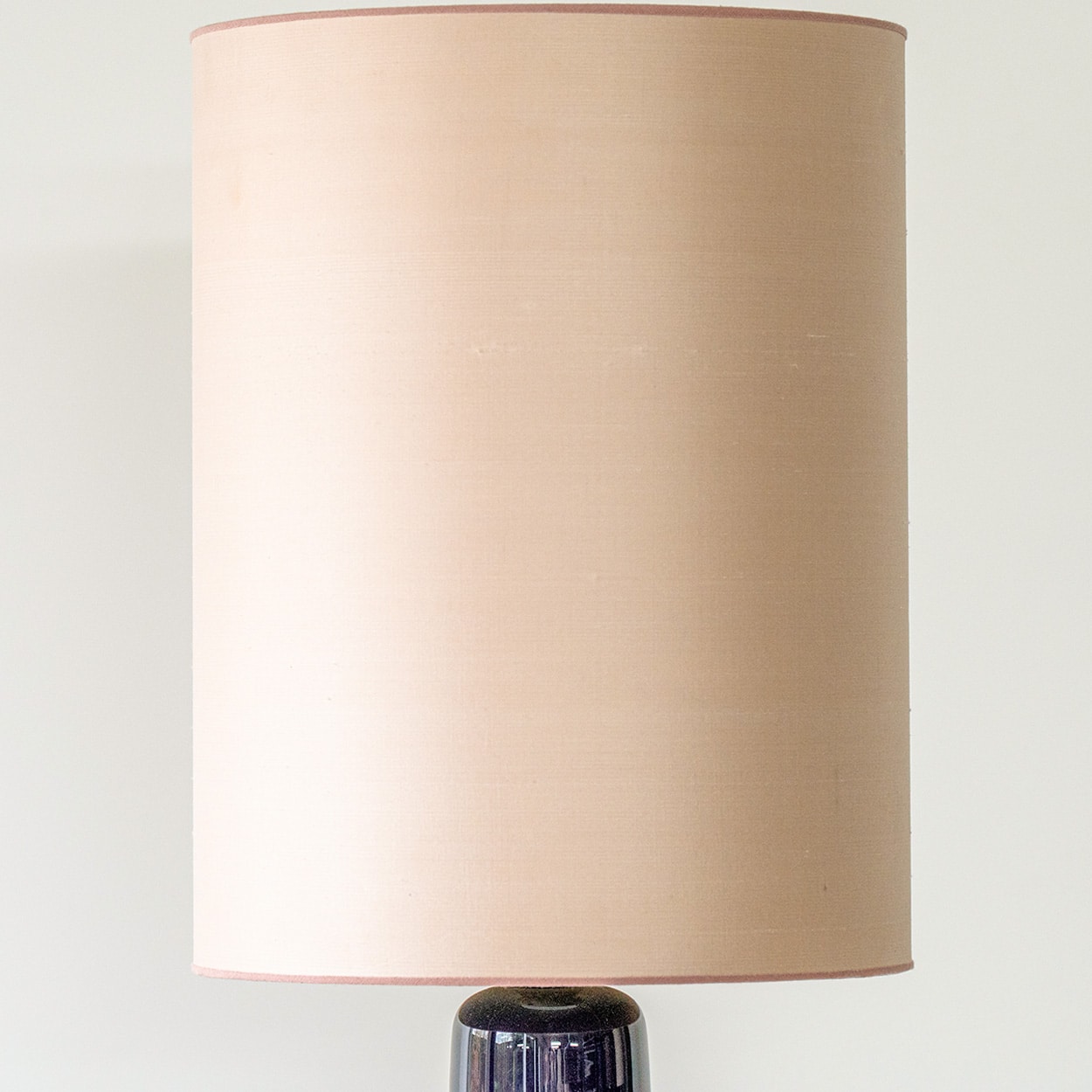 1 of the 2 Holmegaard Lilac Ceramic Lamps, Custom Silk Lampshades by R. Houben