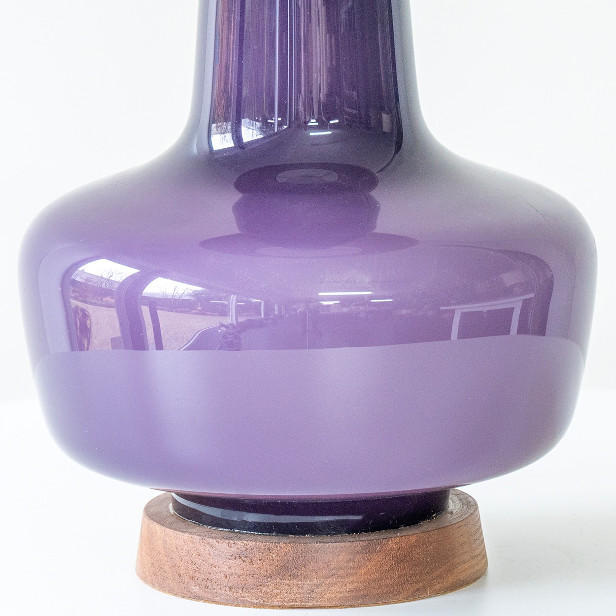 1 of the 2 Holmegaard Lilac Ceramic Lamps, Custom Silk Lampshades by R. Houben
