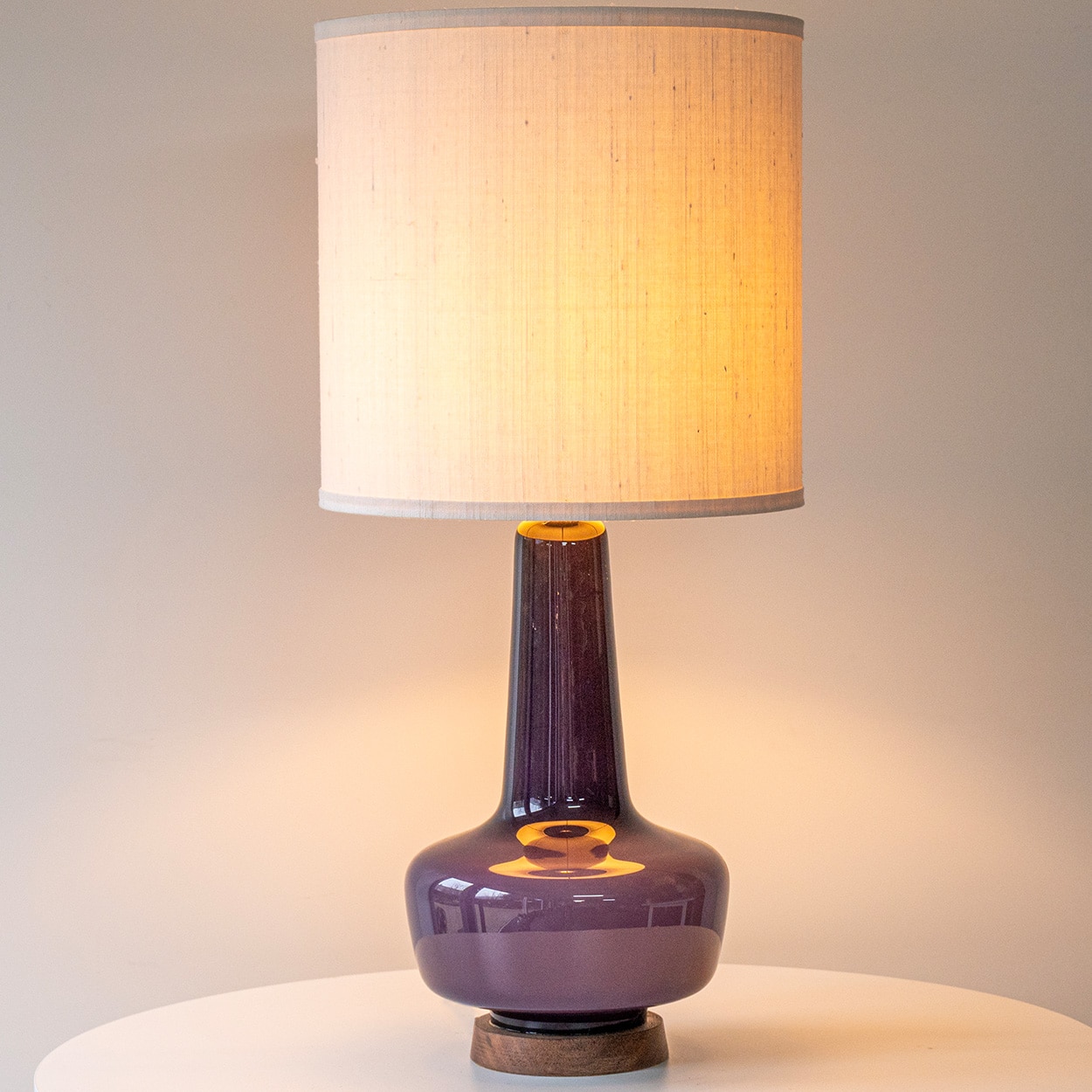 1 of the 2 Holmegaard Lilac Ceramic Lamps, Custom White Lampshades by R. Houben