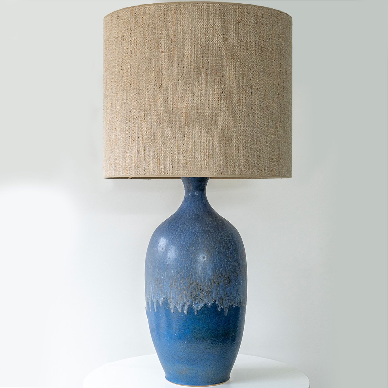 XXL Blue Ceramic Floor Table Lamp, Custom Matching Lampshade by R. Houben