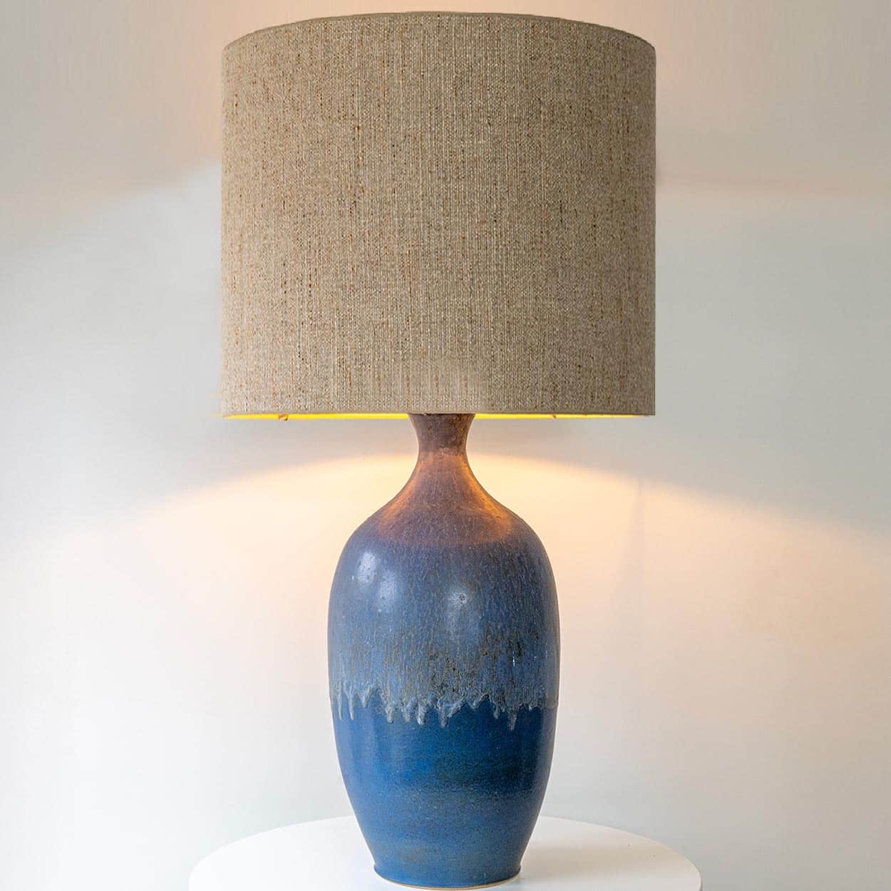 XXL Blue Ceramic Floor Table Lamp, Custom Matching Lampshade by R. Houben