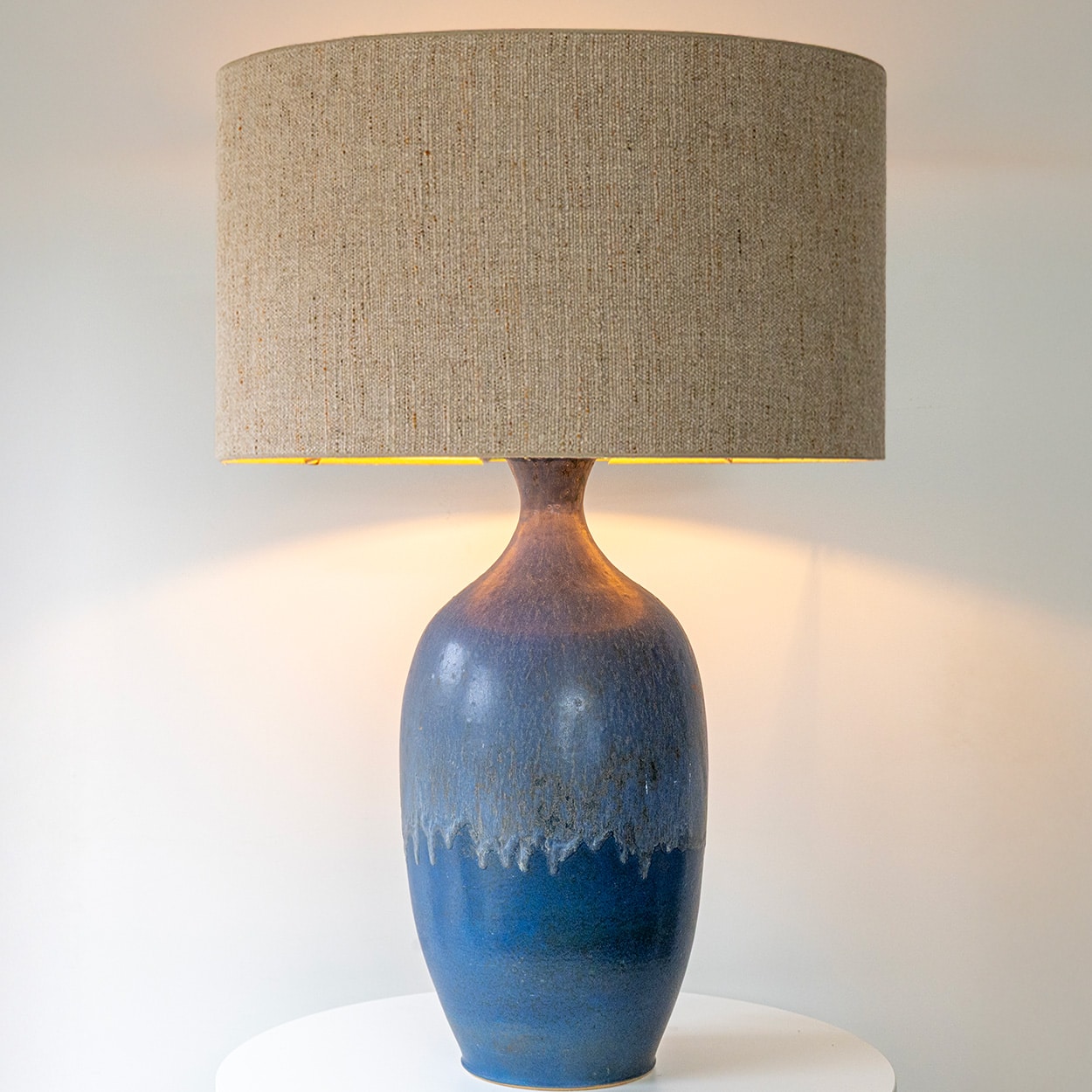 XXL Blue Ceramic Floor Table Lamp, Custom Matching Lampshade by R. Houben