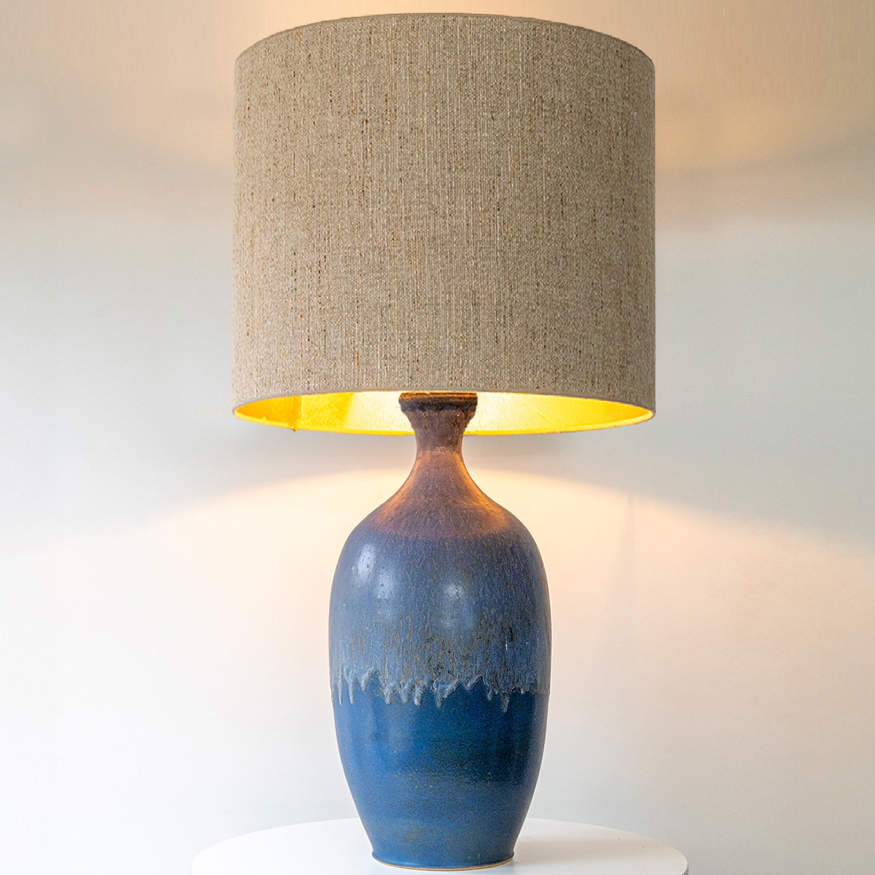XXL Blue Ceramic Floor Table Lamp, Custom Matching Lampshade by R. Houben