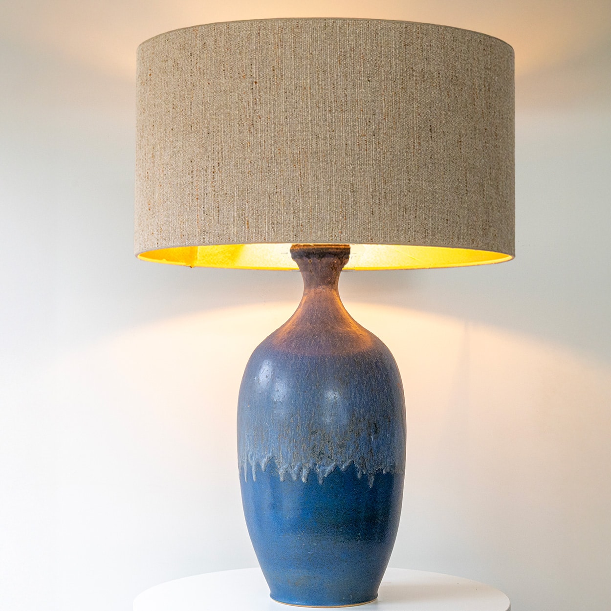 XXL Blue Ceramic Floor Table Lamp, Custom Matching Lampshade by R. Houben