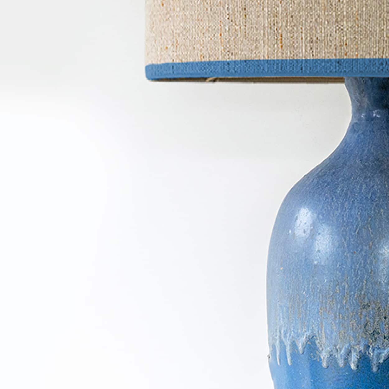 XXL Blue Ceramic Floor Table Lamp, Custom Matching Lampshade by R. Houben