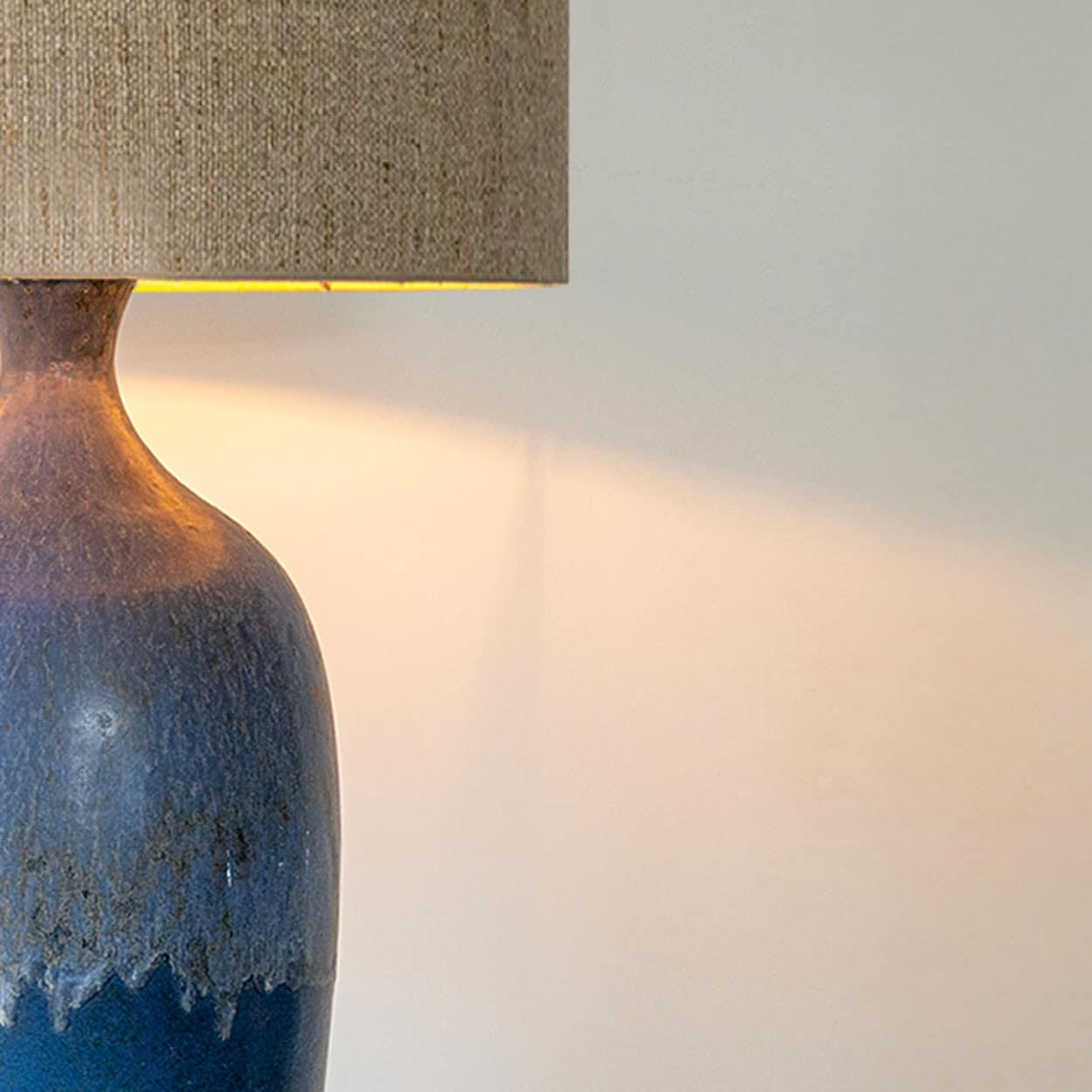 XXL Blue Ceramic Floor Table Lamp, Custom Matching Lampshade by R. Houben