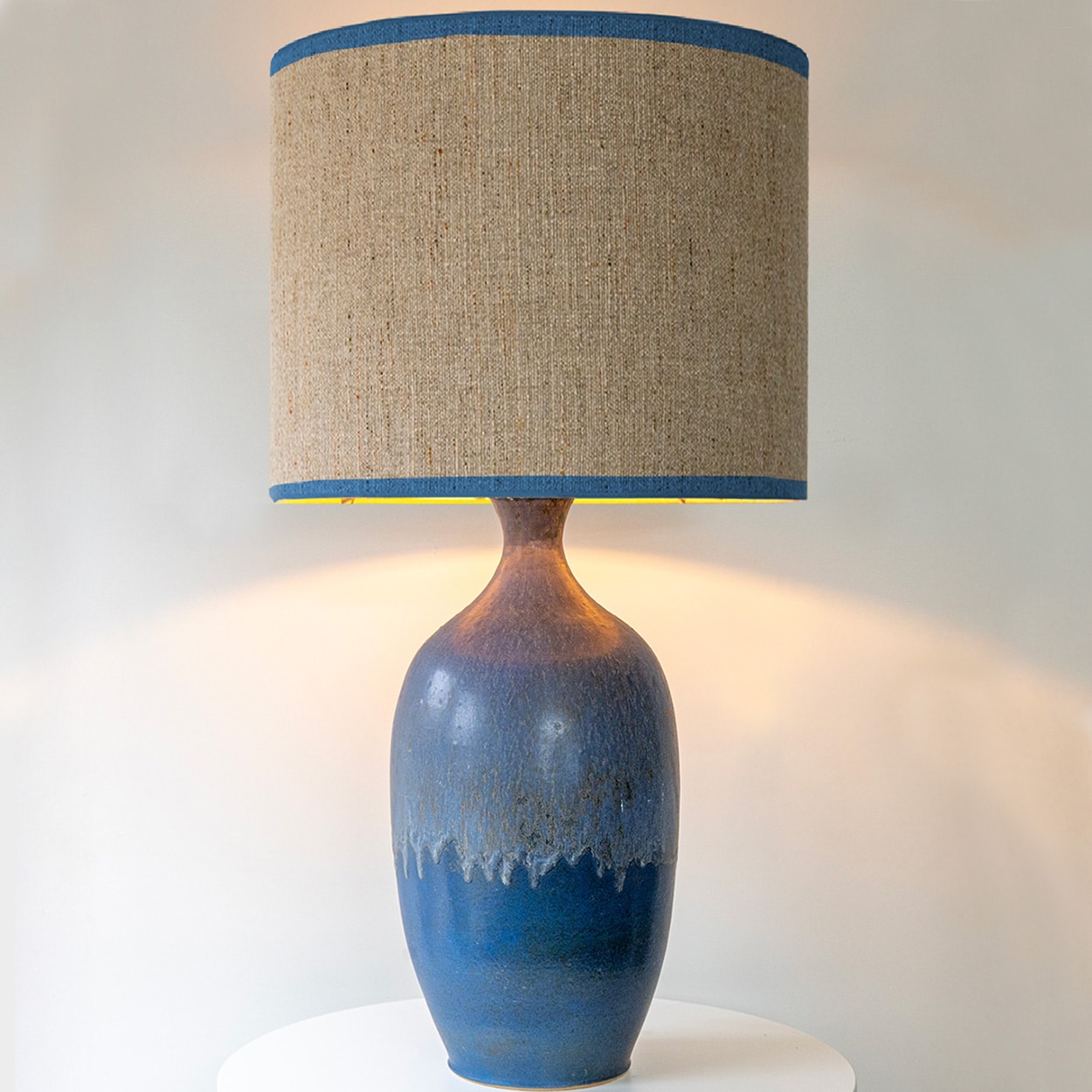 XXL Blue Ceramic Floor Table Lamp, Custom Matching Lampshade by R. Houben