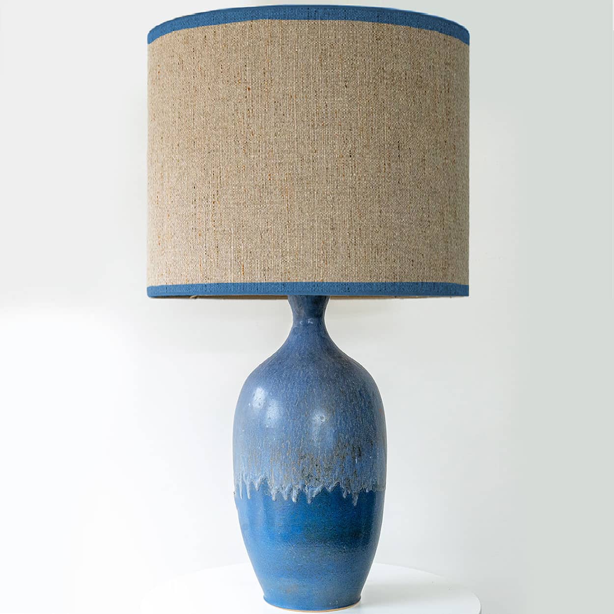 XXL Blue Ceramic Floor Table Lamp, Custom Matching Lampshade by R. Houben