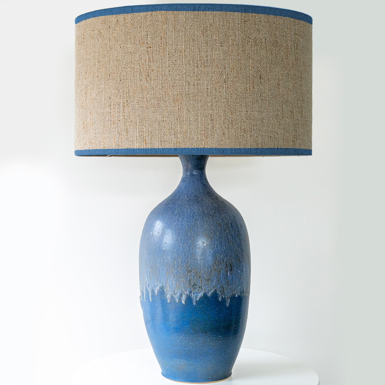 XXL Blue Ceramic Floor Table Lamp, Custom Matching Lampshade by R. Houben