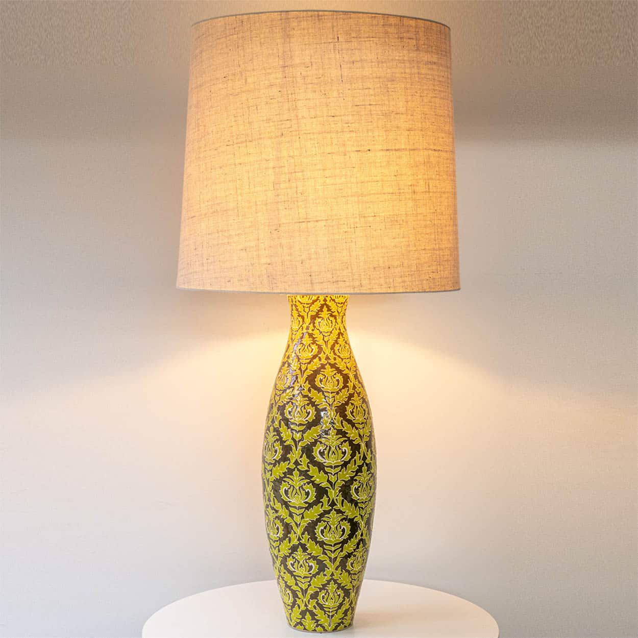 XXL Green Baroque Pattern Ceramic Lamp, Custom Matching Lampshade by R. Houben
