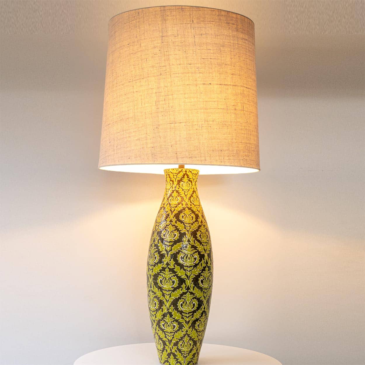 XXL Green Baroque Pattern Ceramic Lamp, Custom Matching Lampshade by R. Houben