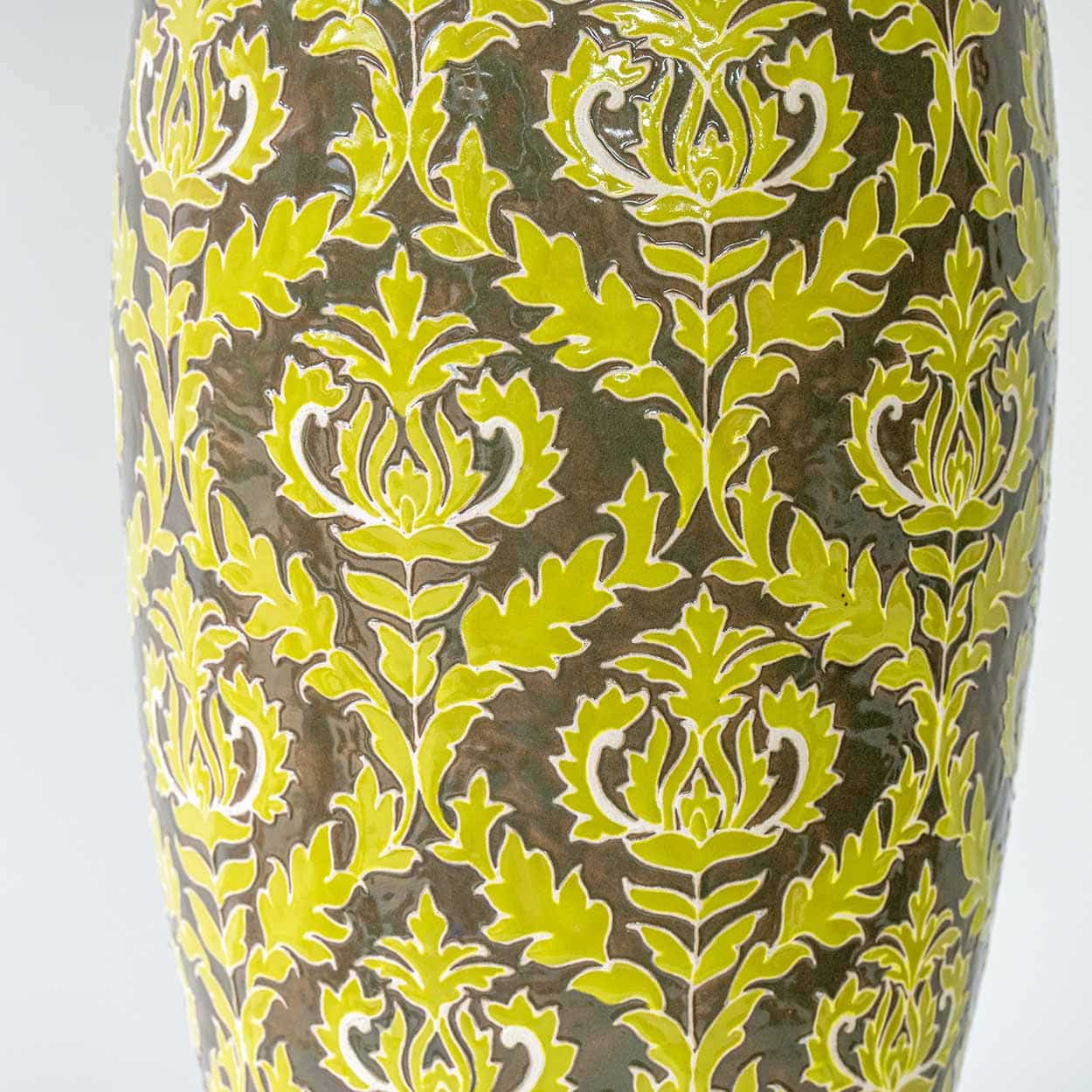 XXL Green Baroque Pattern Ceramic Lamp, Custom Matching Lampshade by R. Houben