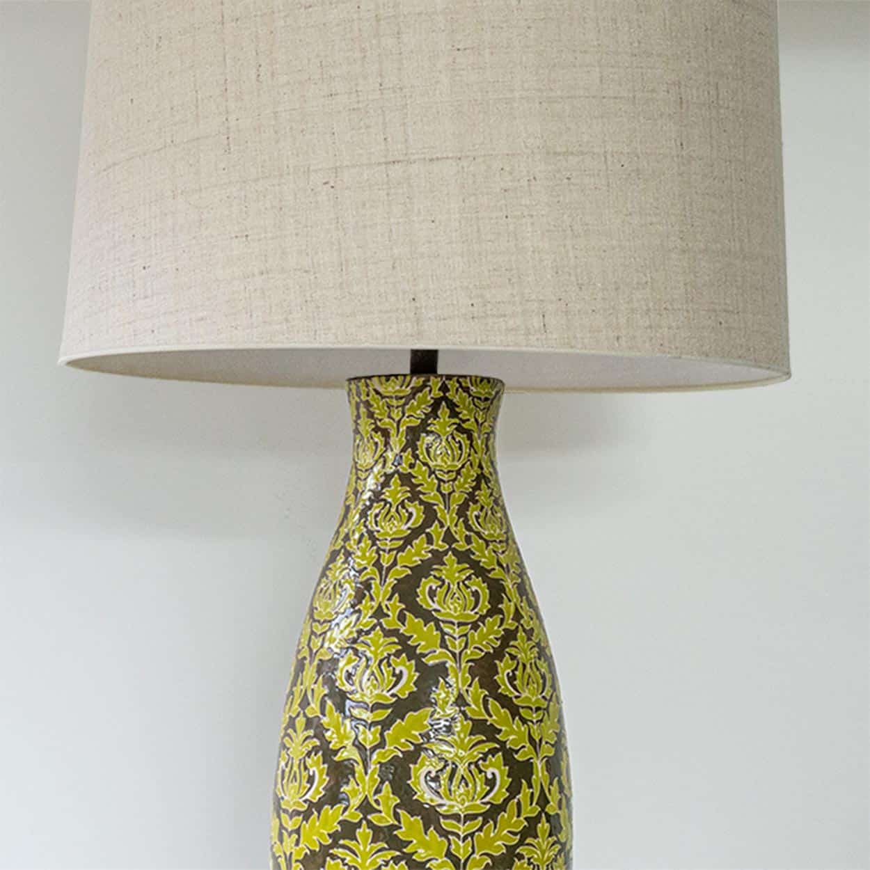 XXL Green Baroque Pattern Ceramic Lamp, Custom Matching Lampshade by R. Houben