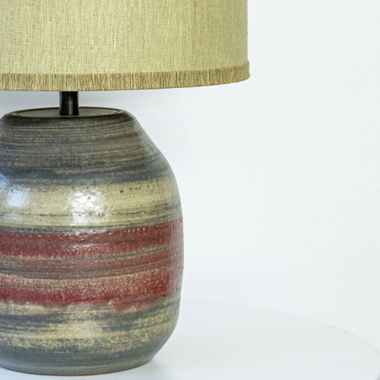 Multicolor Striped Ceramic Floor Table Lamp, Custom Green Lampshade by R. Houben