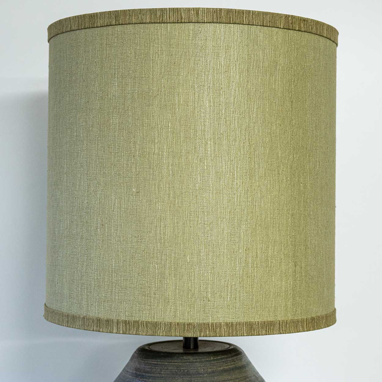 Multicolor Striped Ceramic Floor Table Lamp, Custom Green Lampshade by R. Houben