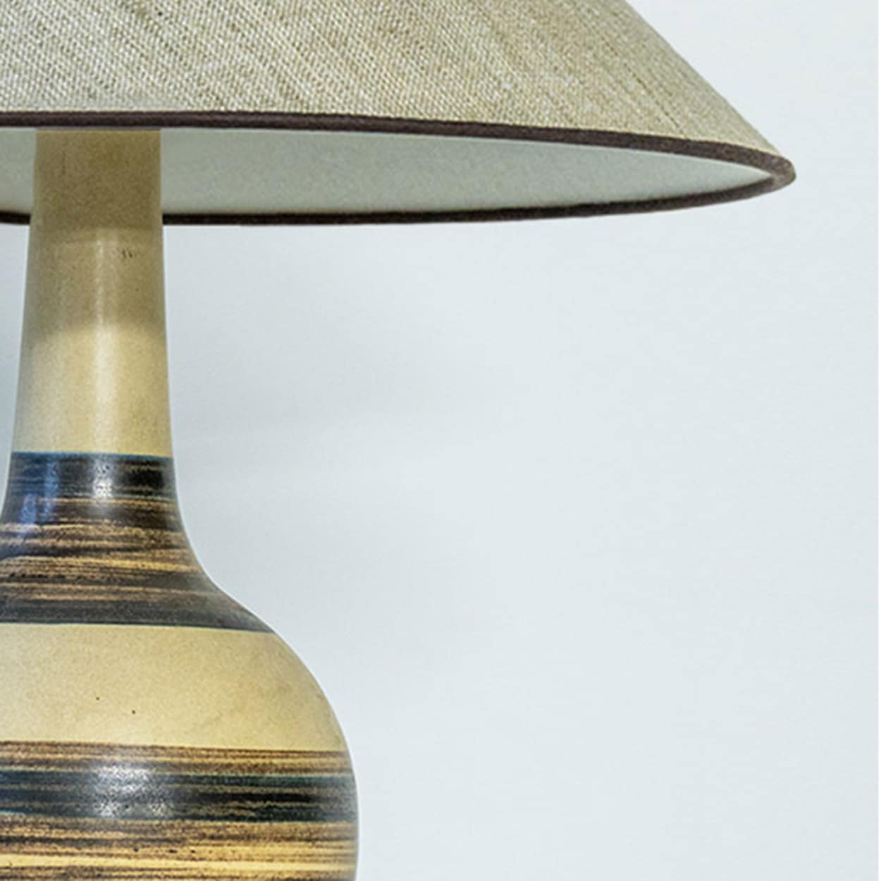 Beige Striped Ceramic Floor Table Lamp, Custom Lampshade by R. Houben