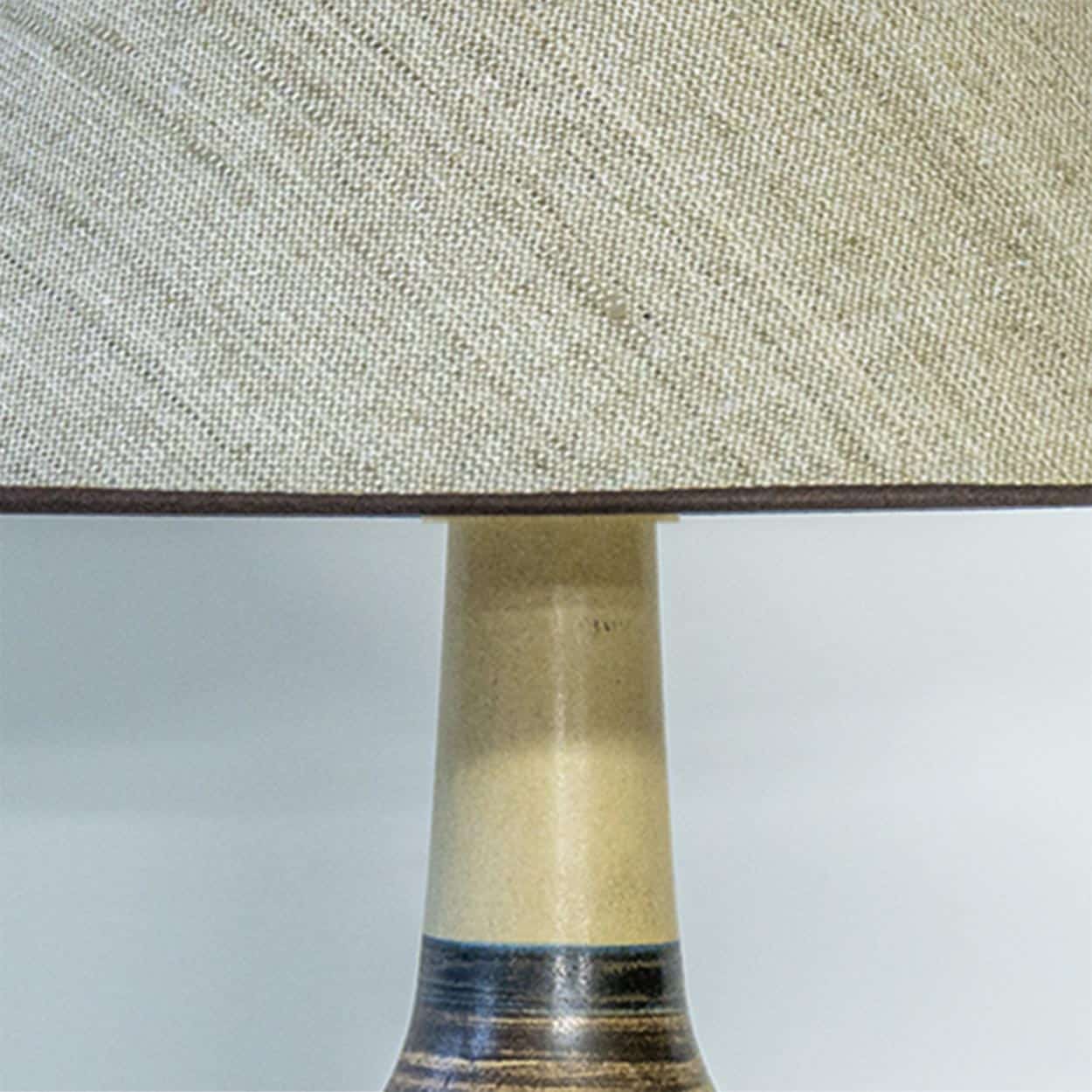 Beige Striped Ceramic Floor Table Lamp, Custom Lampshade by R. Houben
