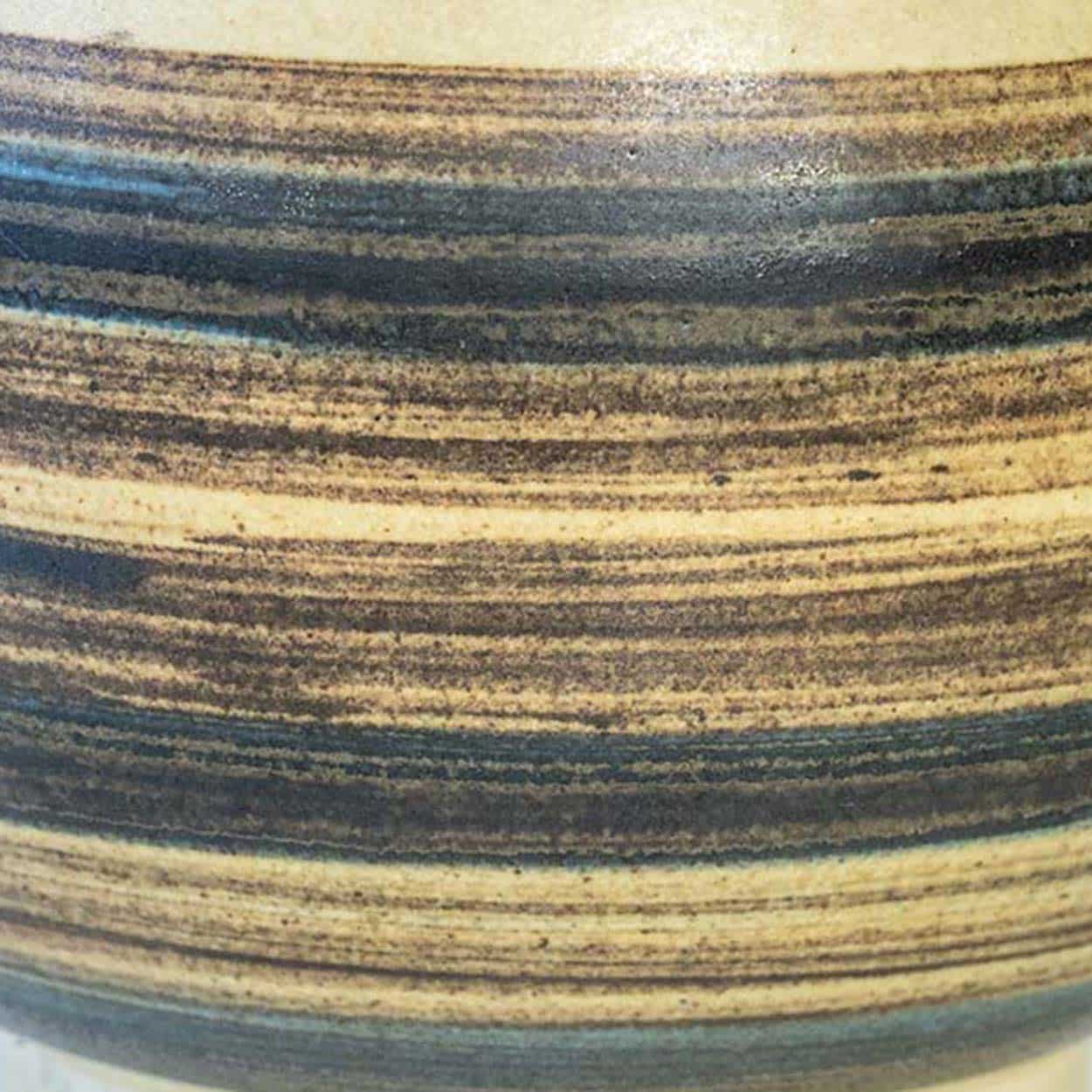 Beige Striped Ceramic Floor Table Lamp, Custom Lampshade by R. Houben