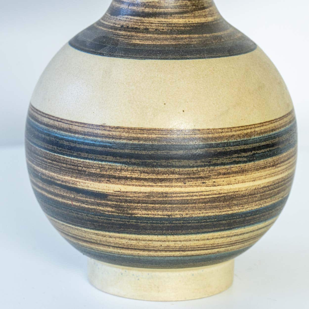 Beige Striped Ceramic Floor Table Lamp, Custom Lampshade by R. Houben