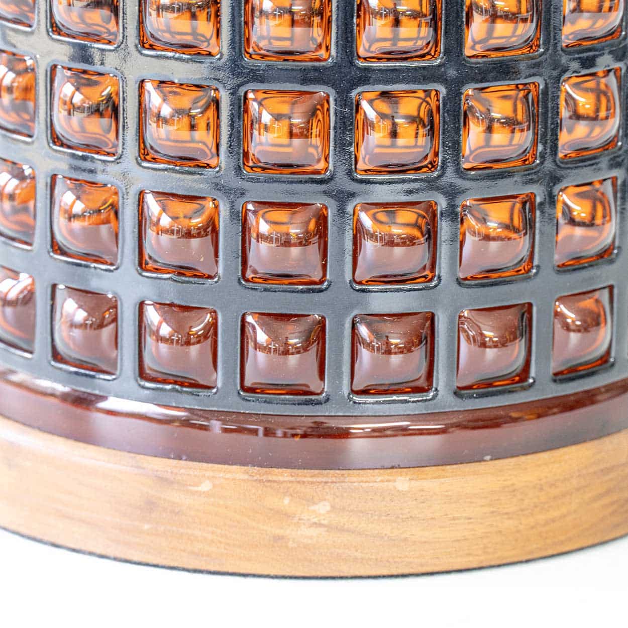Squared Amber Glass Table Lamp, Custom Beige Lampshade by R. Houben