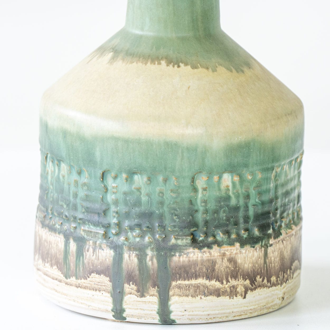 Green Ceramic Floor Table Lamp, Custom Matching Lampshade by R. Houben