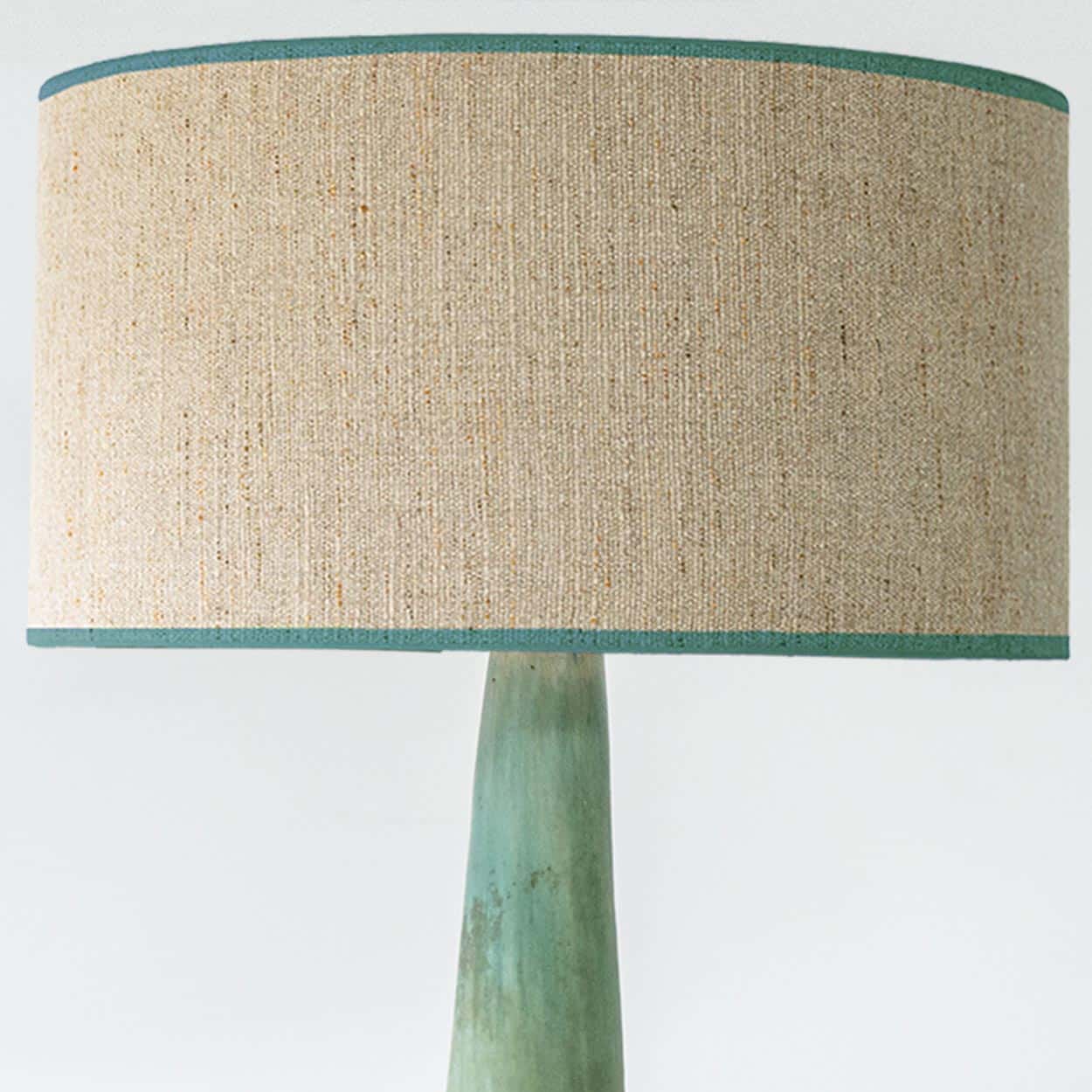 Green Ceramic Floor Table Lamp, Custom Matching Lampshade by R. Houben