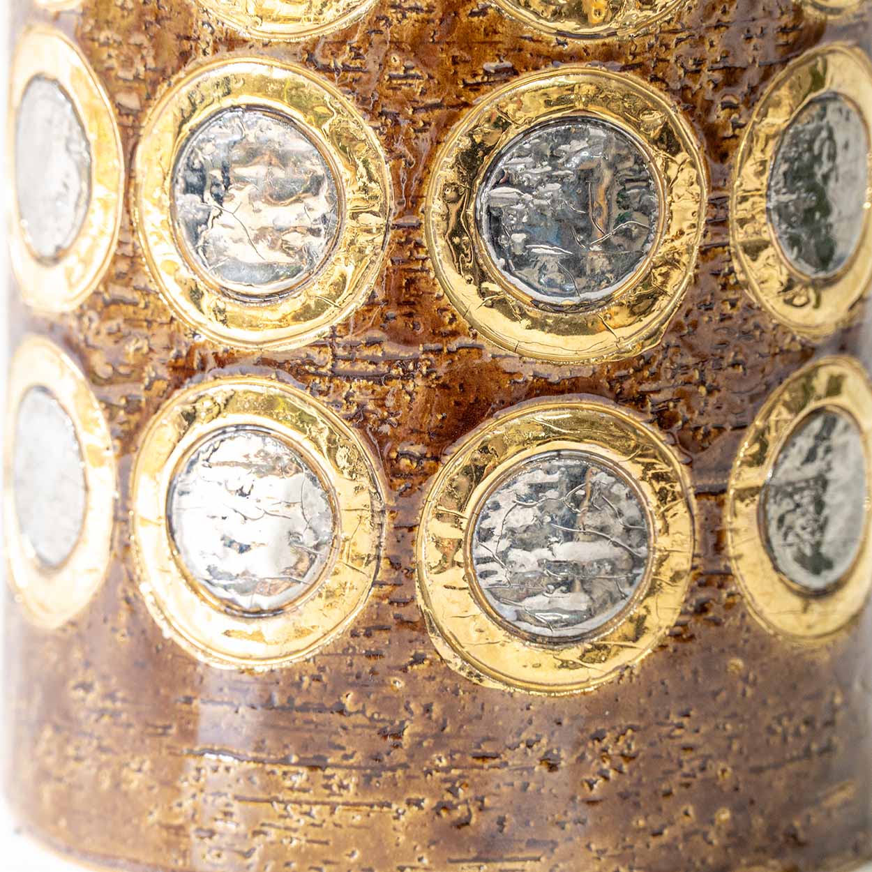 Bitossi Brown Gold Silver Ceramic Lamp, Custom Natural Lampshade by R. Houben