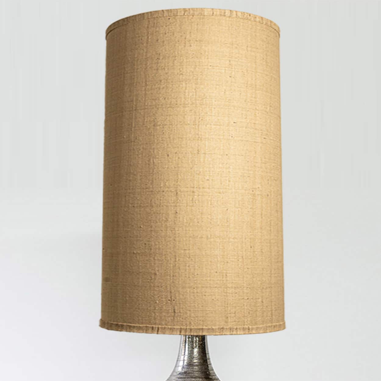 Bitossi Silver Ceramic Lamp, Custom Beige Lampshade by R. Houben
