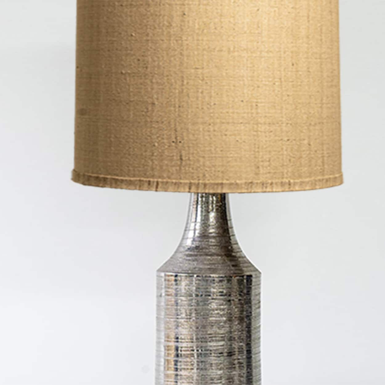 Bitossi Silver Ceramic Lamp, Custom Beige Lampshade by R. Houben