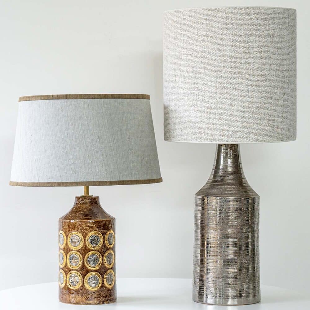 1 of the 2 Silver Gold Brown Bitossi Ceramic Lamps, Lampshades by R. Houben