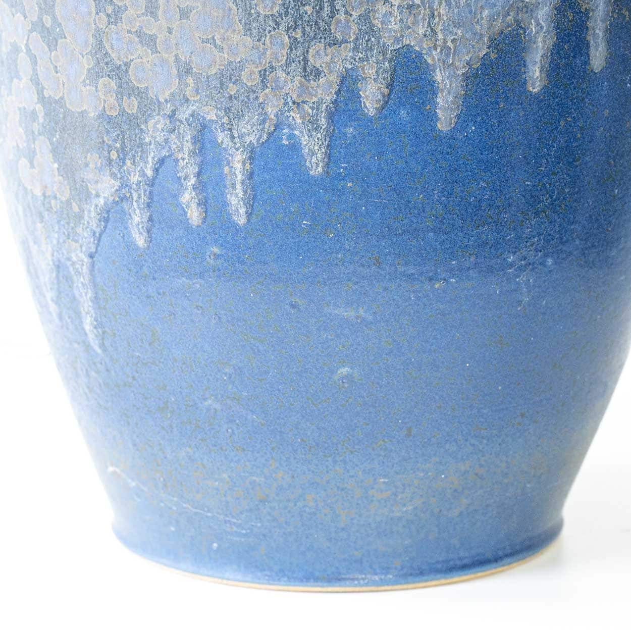 XXL Blue Ceramic Floor Table Lamp, Custom Beige Lampshade by R. Houben