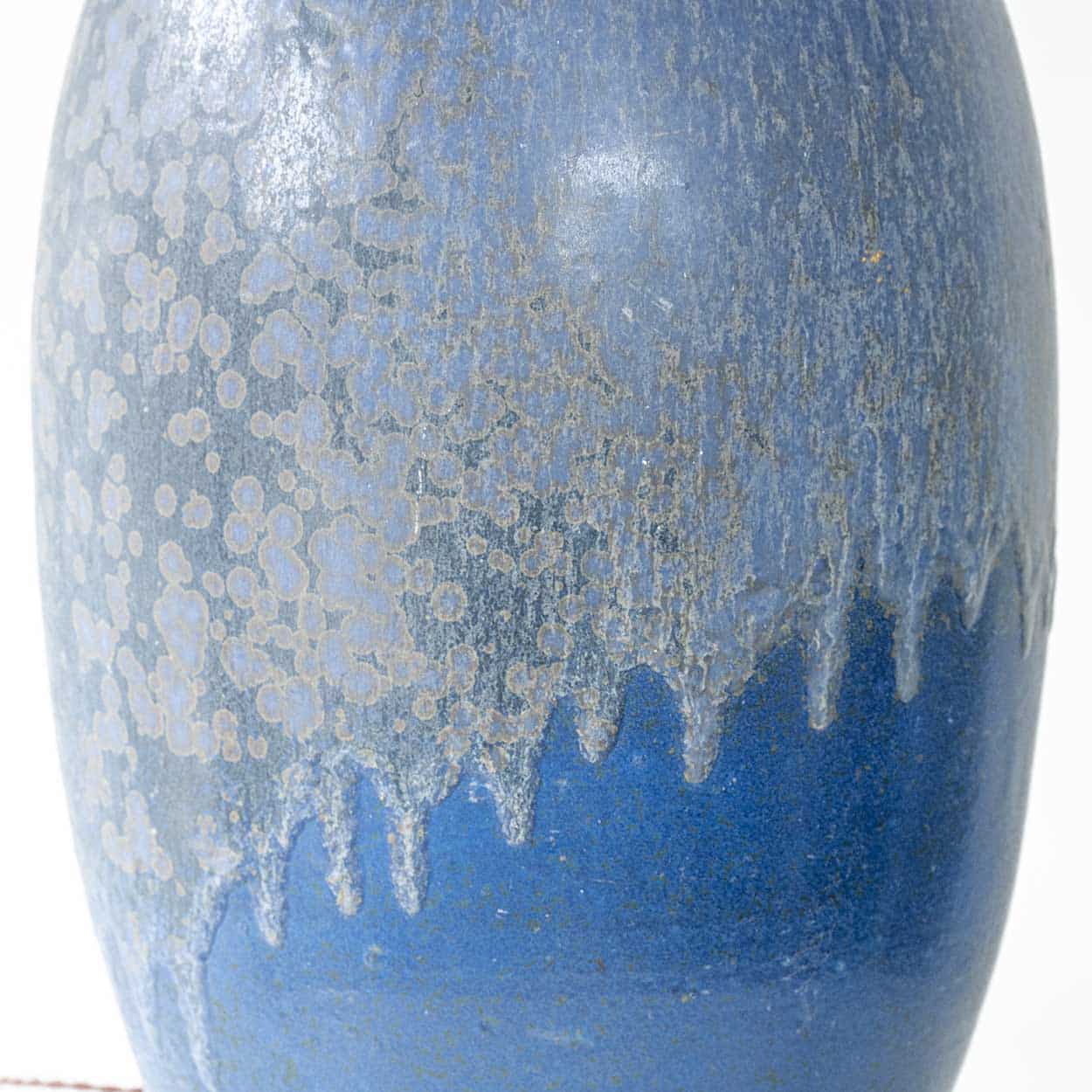 XXL Blue Ceramic Floor Table Lamp, Custom Beige Lampshade by R. Houben