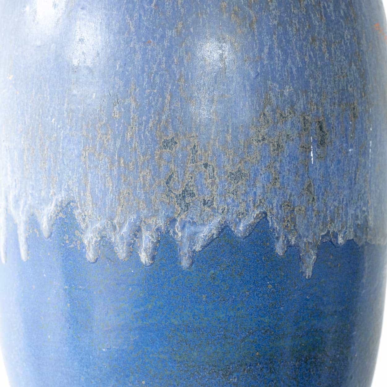 XXL Blue Ceramic Floor Table Lamp, Custom Beige Lampshade by R. Houben