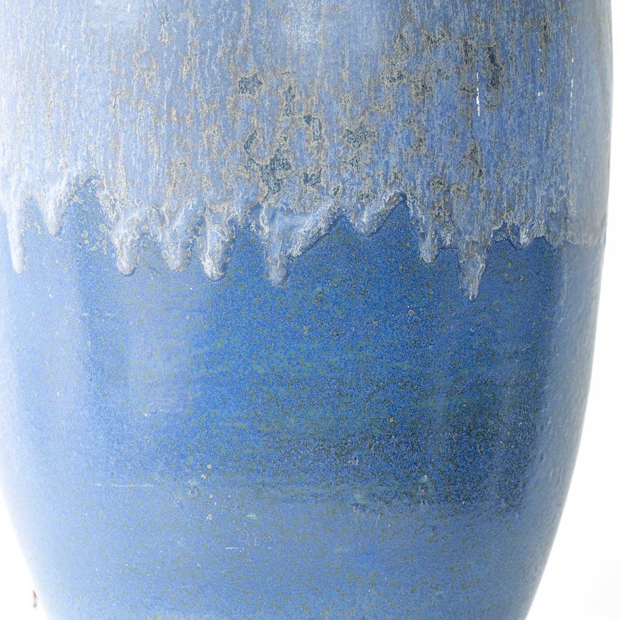 XXL Blue Ceramic Floor Table Lamp, Custom Beige Lampshade by R. Houben