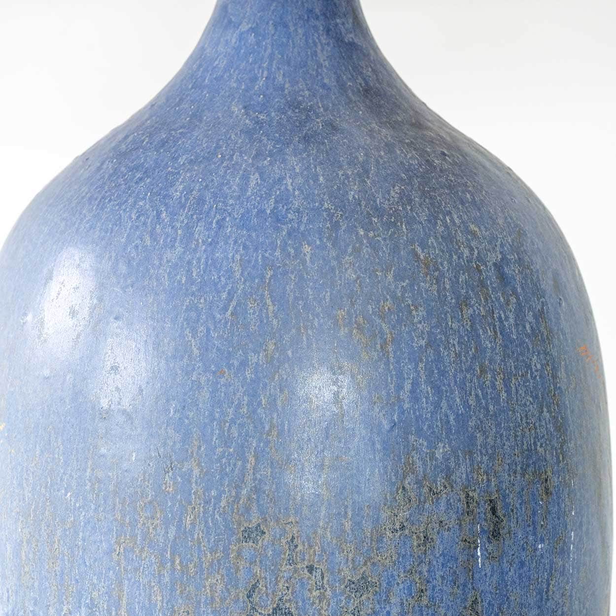 XXL Blue Ceramic Floor Table Lamp, Custom Beige Lampshade by R. Houben