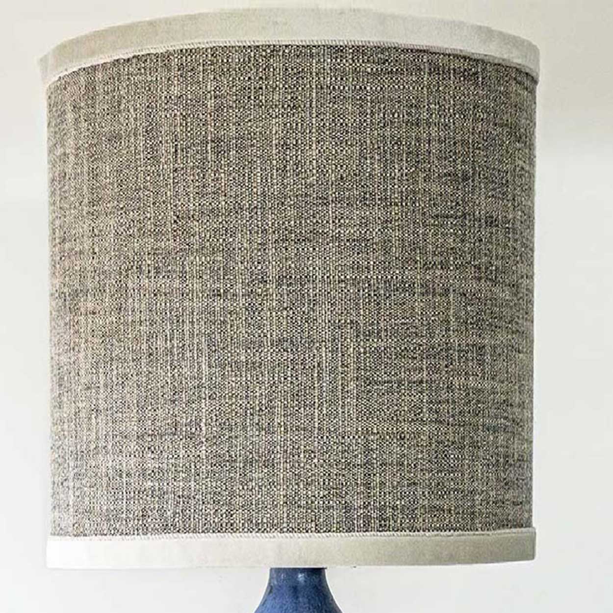 XXL Blue Ceramic Floor Table Lamp, Custom Beige Lampshade by R. Houben