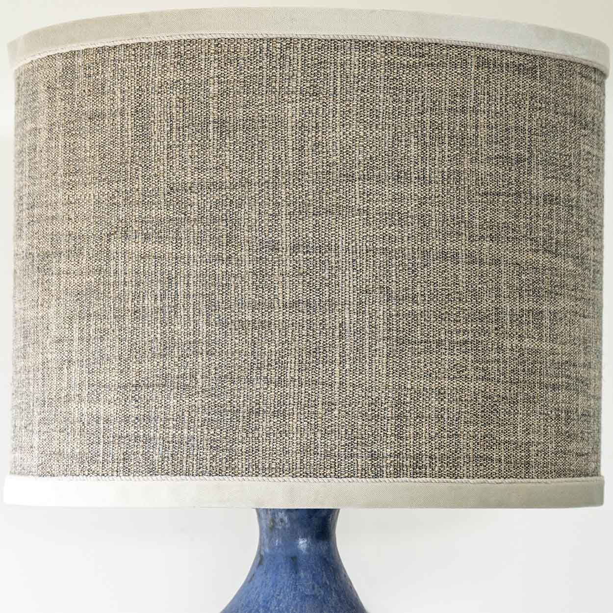 XXL Blue Ceramic Floor Table Lamp, Custom Beige Lampshade by R. Houben