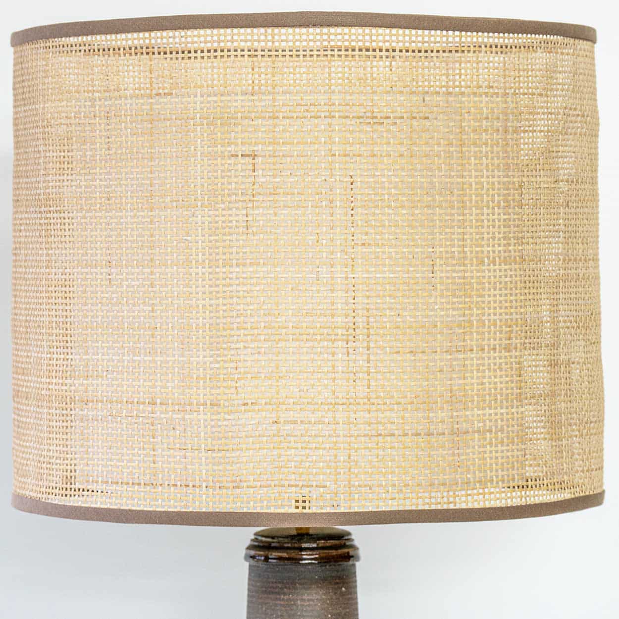 Brown Ceramic Lamp Bitossi,  Custom Double Silk Rattan Lampshade by R. Houben