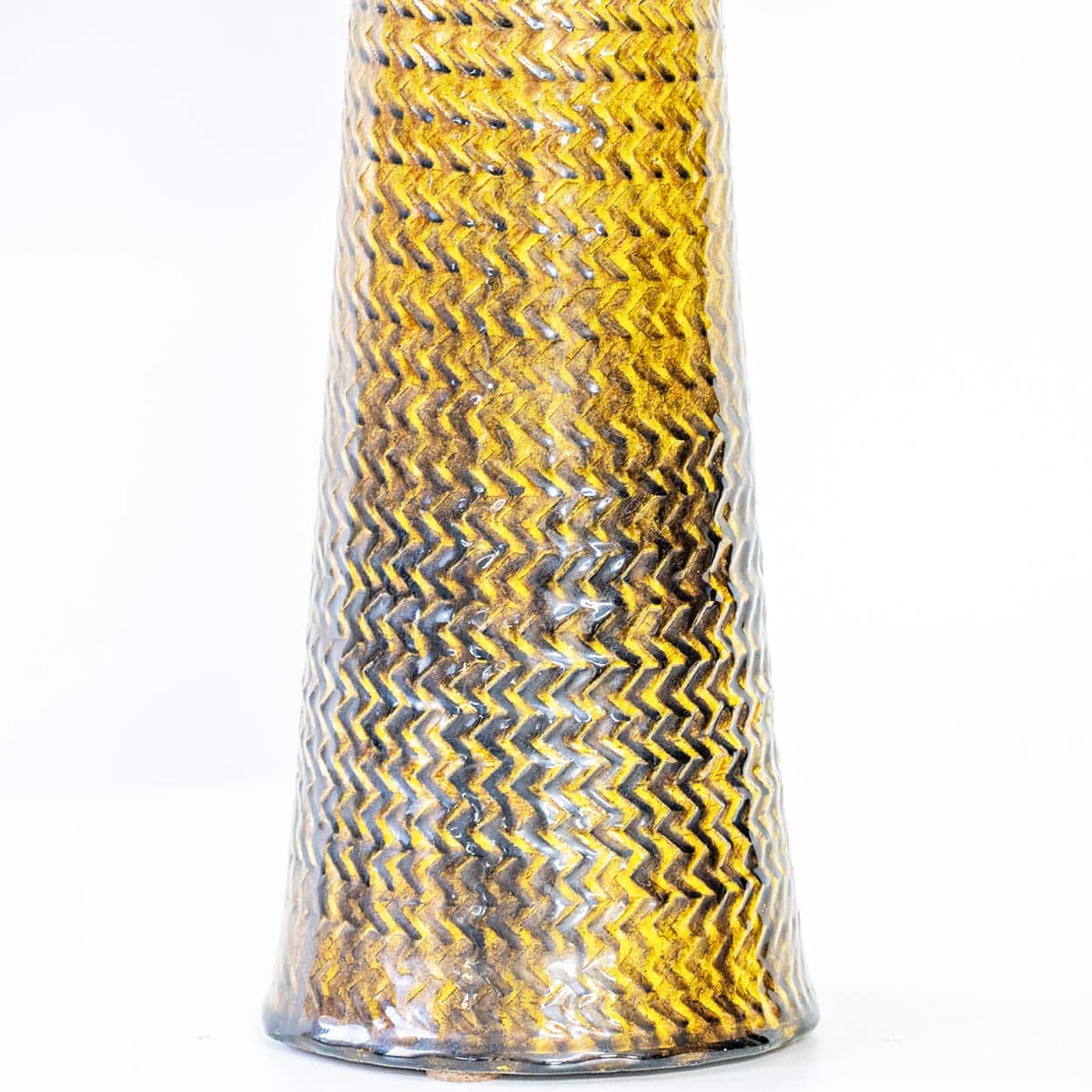 Brown Ceramic Lamp Bitossi,  Custom Double Silk Rattan Lampshade by R. Houben
