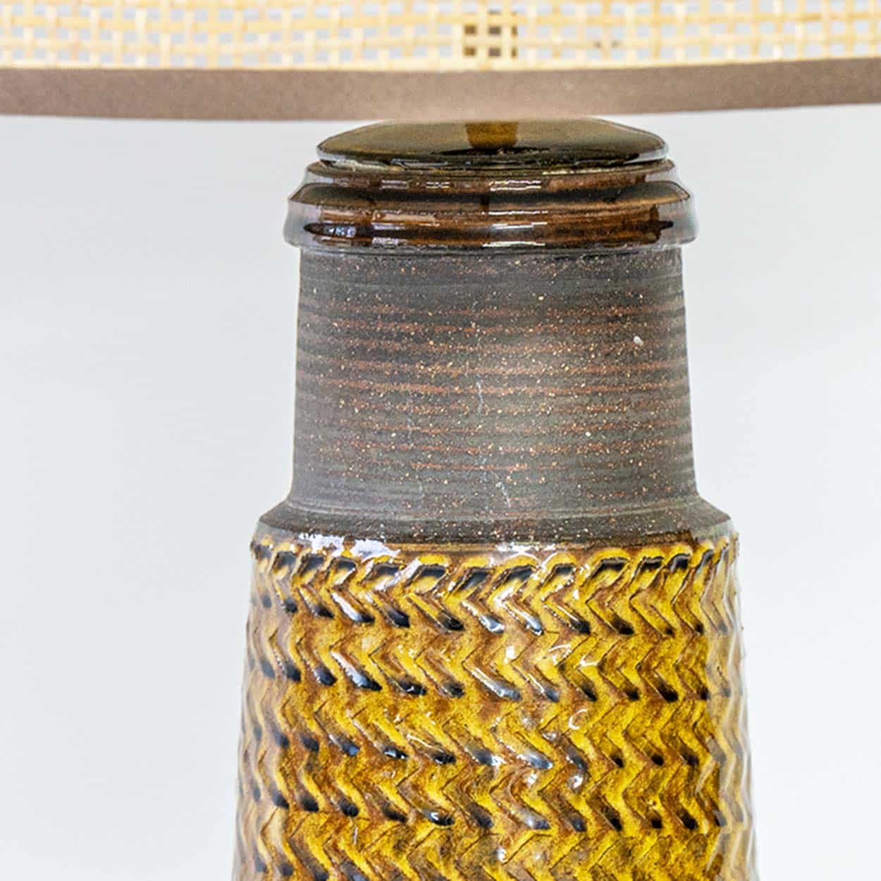 Brown Ceramic Lamp Bitossi,  Custom Double Silk Rattan Lampshade by R. Houben