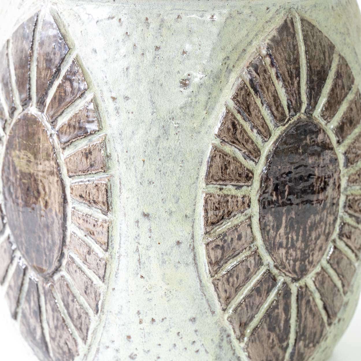 Chris Haslev Green Ceramic Lamp, Custom Neutral Lampshade by R. Houben