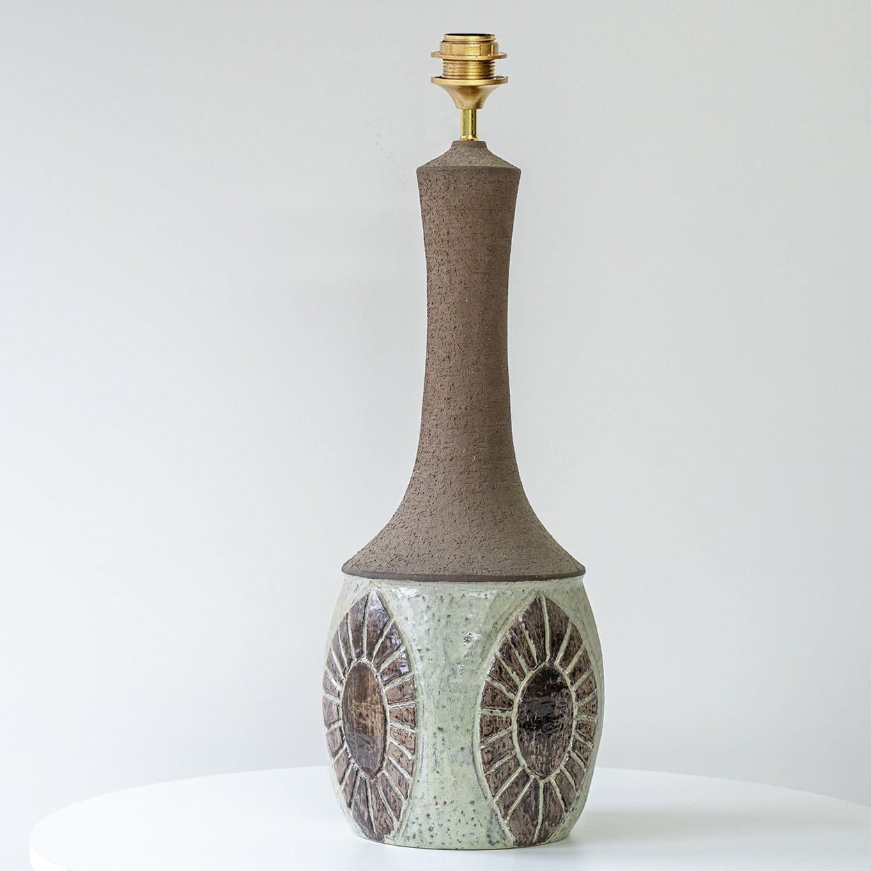 Chris Haslev Green Ceramic Lamp, Custom Neutral Lampshade by R. Houben